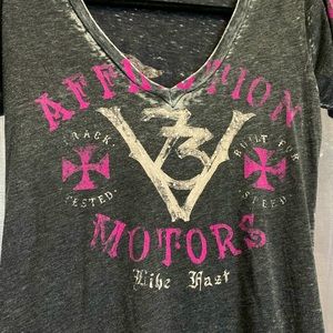 y2k Affliction Motors graphic biker top